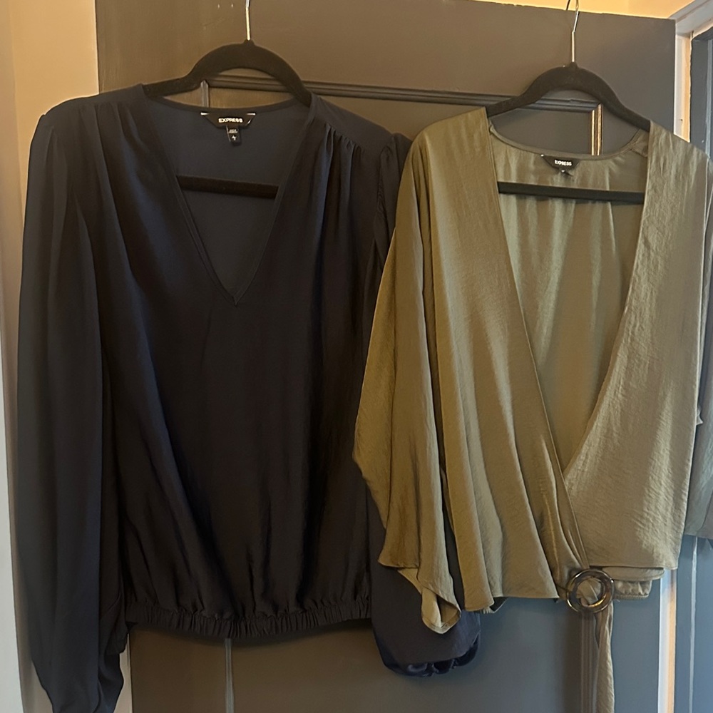 Express Women’s Black and Olive Blouse - 2